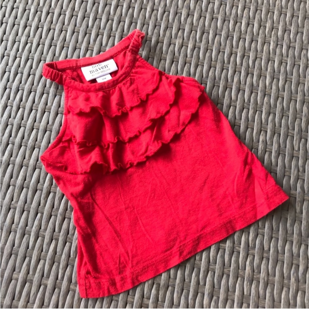 Little Maven Girls’ Red Ruffle Racer Back Baby Tank Top